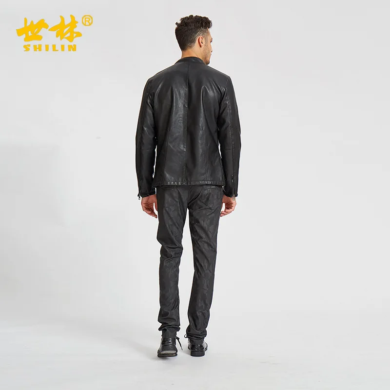 

men new elastic camouflage feet leather pants youth cultivate one's morality pants trend personality locomotive leather pants