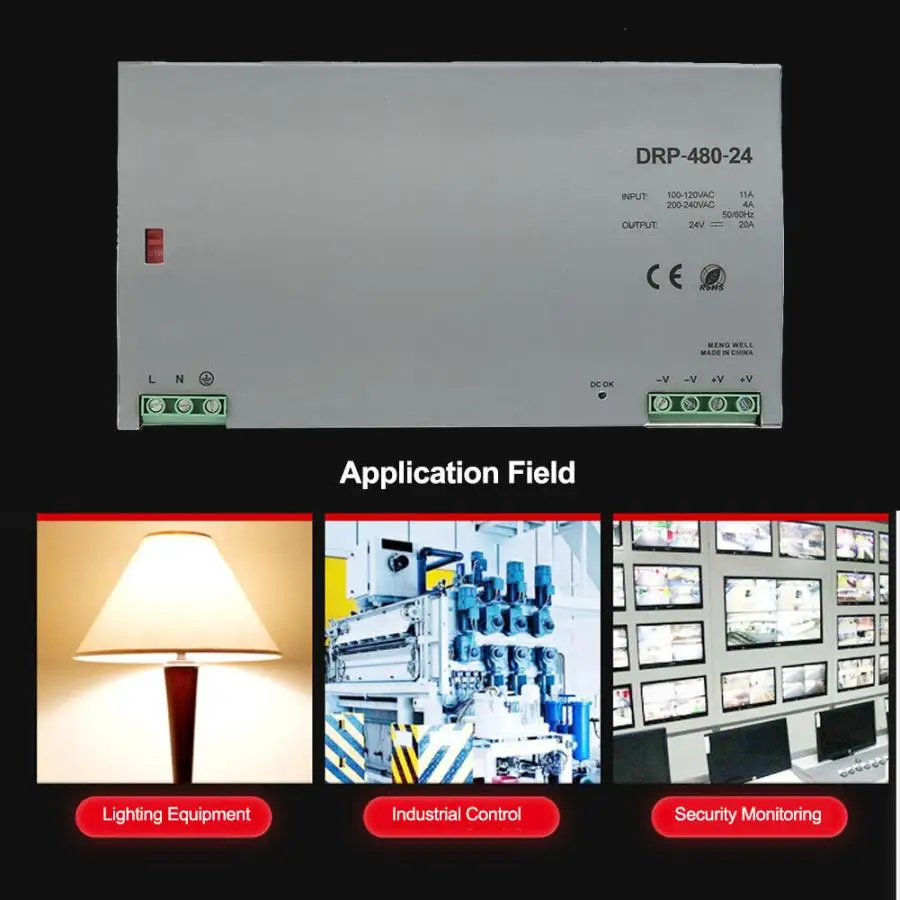 DRP 480 24 din рейка Один выход импульсный источник питания Вт В/20A AC/DC