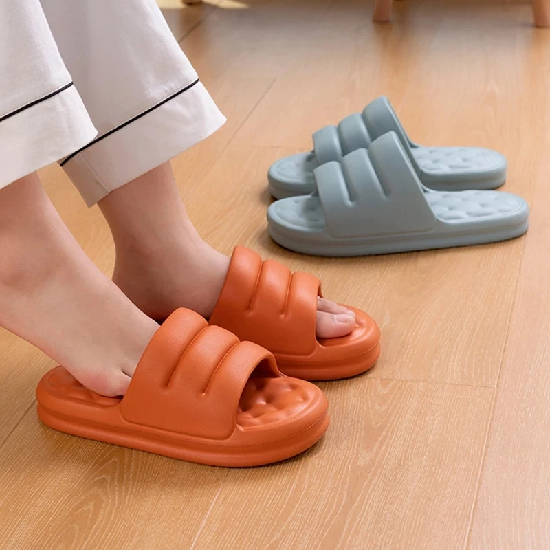 

Summer Concise Indoor Women Bath Slippers Trend Thick 4cm Heel Bedroom Couples Flat Shoes Non-slip Home Ladies EVA Slides