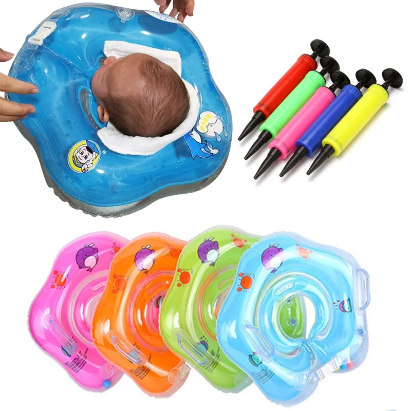 

Swimming Baby Accessories Neck Ring Tube Safety Infant Float Circle for Bathing Inflatable Water Free Gift A Pump