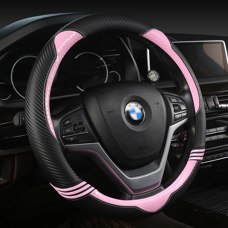 

Чехол на руль Женский, 38 см, углеродное волокно, кожа, Симпатичные авто аксессуары