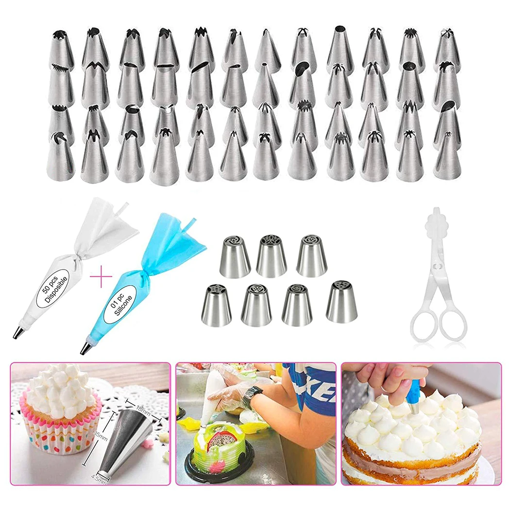 

124pcs Icing Piping Cream Pastry Bag Stainless Steel Nozzle Pastry Set Cake Decorating Kitchen Tools Silicone Baking Set