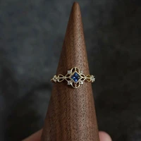 vintage filigree blue cz ring princess cut gold floral promise anniversary rings gift for her