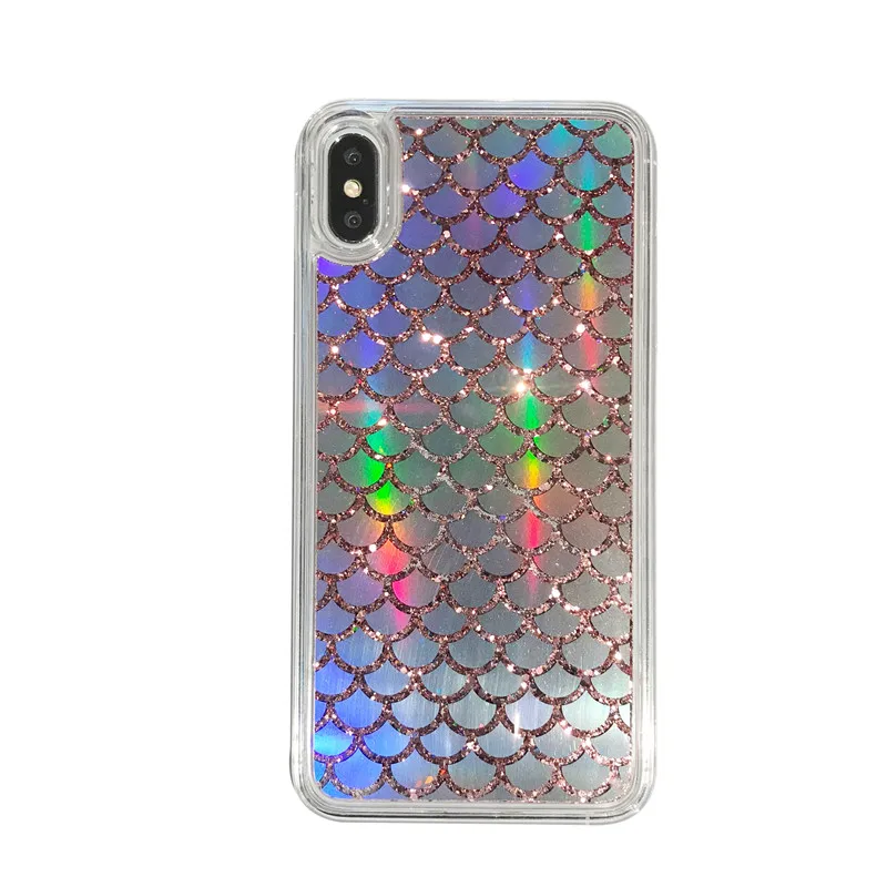 Блестящий лазерный рыбий весы Жидкий чехол для iPhone X Xs Xsmax Xr прозрачный ТПУ