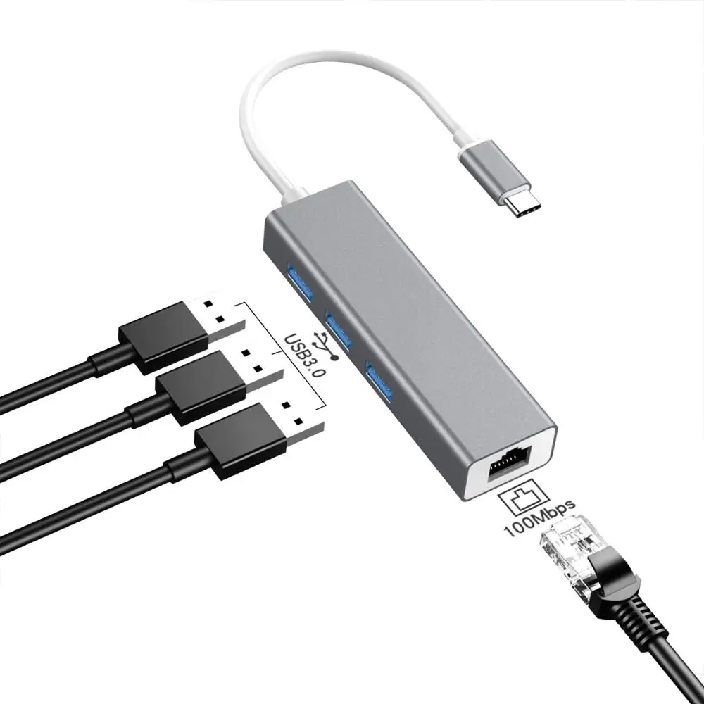 Usb 3 1 Usb-C Тип C 10/100/1000 Мбит/с Gigabit Ethernet Rj45 сетевой адаптер с портами (стандарт 0
