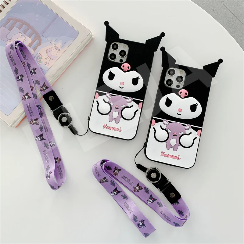 

Cute Cartoon Lanyard Strap Silicone Phone Case For iPhone 12 mini 11 Pro Max XR 7 8 6s Plus X XS Max SE 2020 Shockproof Cover