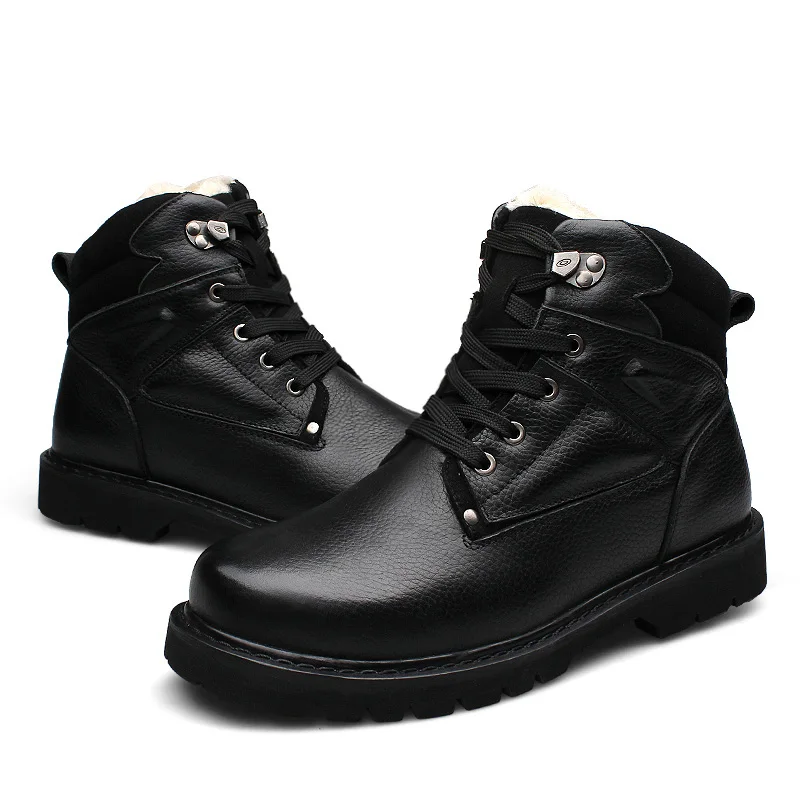 

Genuine Leather Men Boots with fur warm plush Winter Waterproof Ankle Boots Men's snow Boots Outdoor Working Boots Men Shoes j3