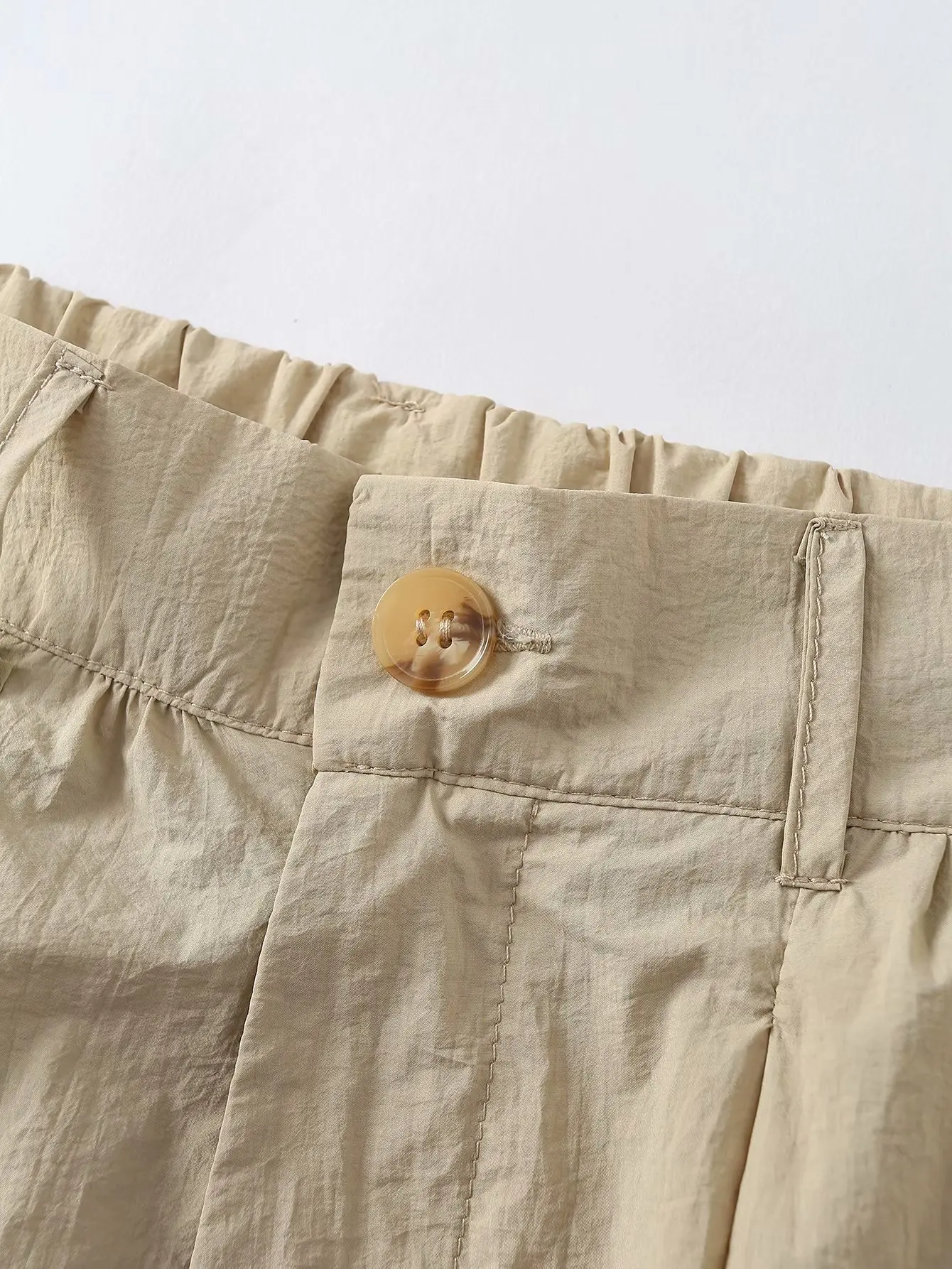Женские повседневные штаны с высокой талией бежевые удобные свободные
