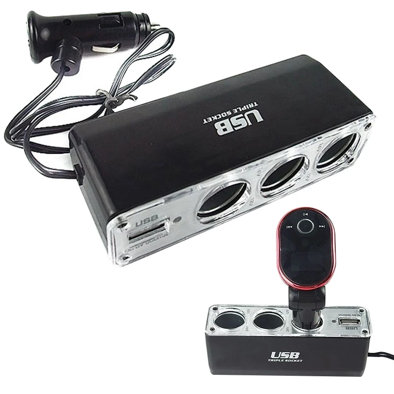 DC 12 V/24 V Выход тройной адаптер с USB портом 3 пути мульти гнездо Авто разветвитель