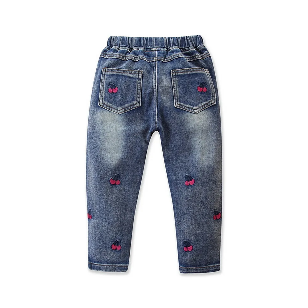 Джинсы для девочек с принтом вишни весенние детские джинсовые штаны со средней