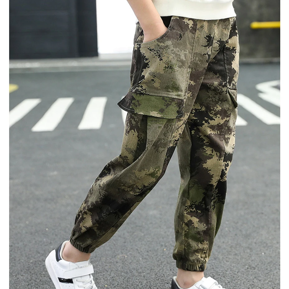 Штаны для мальчиков камуфляжные брюки карго повседневные узкие детские Осень