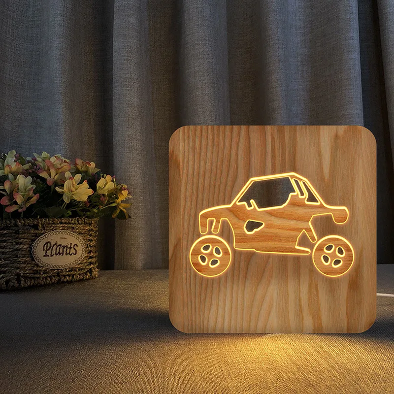 Vehicle Desk Lamp Bedroom Bedside Novelty Product Wooden Head Lamp Solid Wood Carving Creative Ornament Lamp Bedside Lamps Table