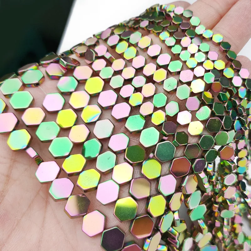 

New Green Hematite Beads Natural Stone 4/6/8MM Flat Hexagon Spacer Loose Beads For Jewelry Making Diy Bracelet Accessories 15