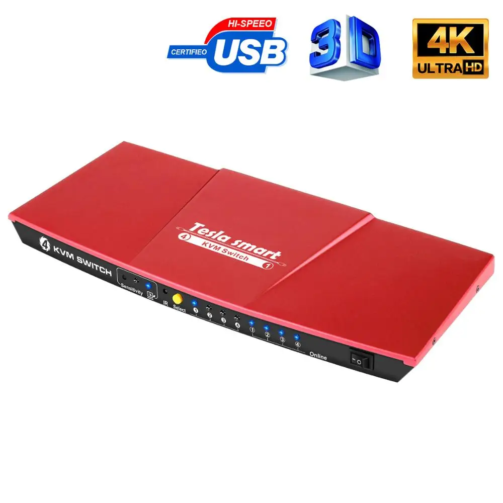 4K KVM коммутатор 4 порта USB2.0 KVM HDMI коммутатор 4K60Hz высокое качество Tesla smart USB Поддержка 3840*2160/4K* 2K дополнительный USB2.0 порт