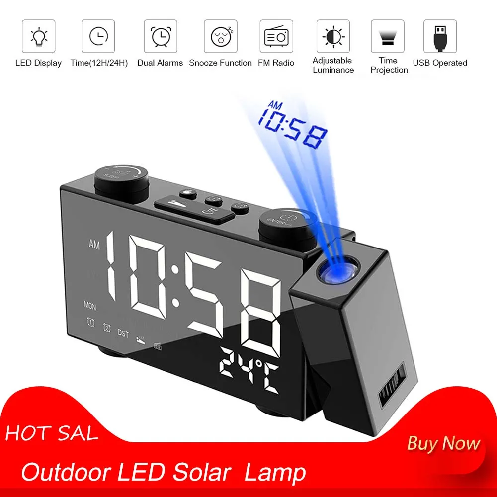 

Digital Alarm Clock Table Clock with Thermometer Hygrometer Projection FM Radio Dual LED Clock Projector Electronic Desk Clocks