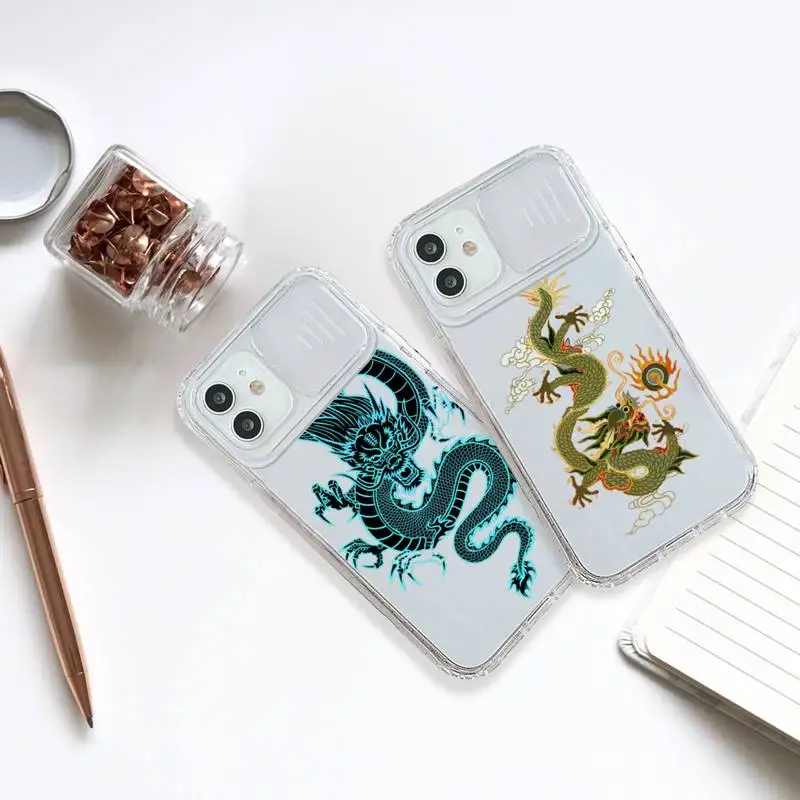 

Chinese Dragon carp Phone Case transparent For iPhone 7 8 11 12 X XS XR MINI Pro Max Plus Slide Camera Lens Protect coque shell