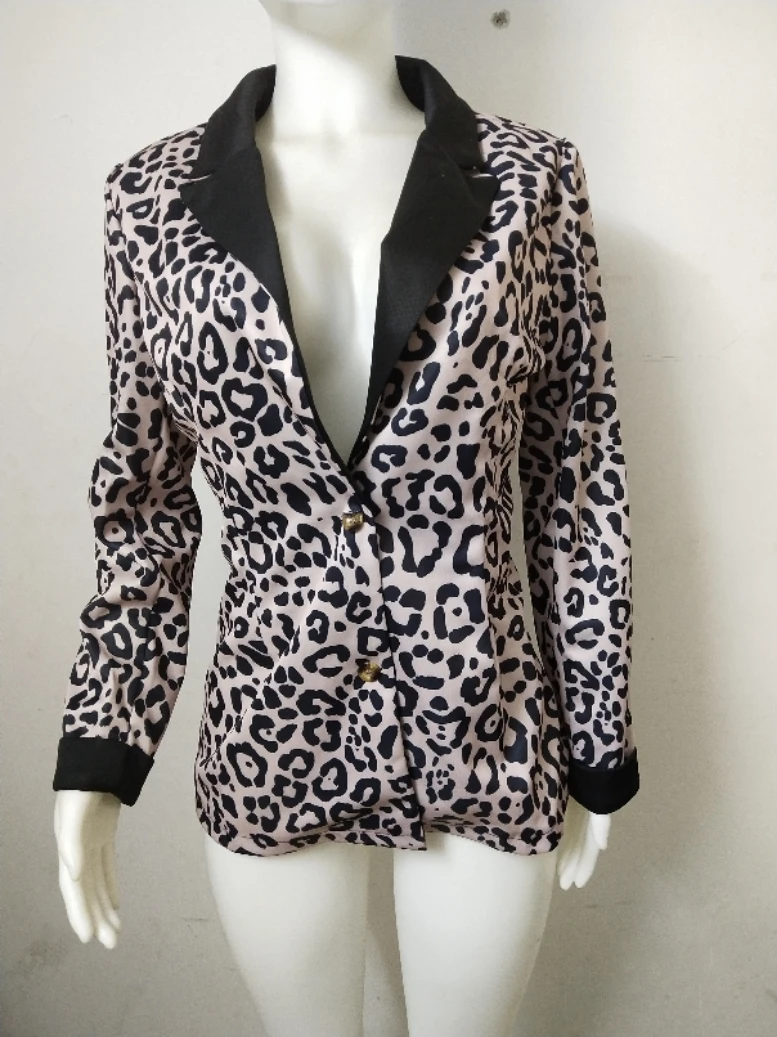 Блейзер женский с длинным рукавом Леопардовый принт длинный Повседневный пиджак