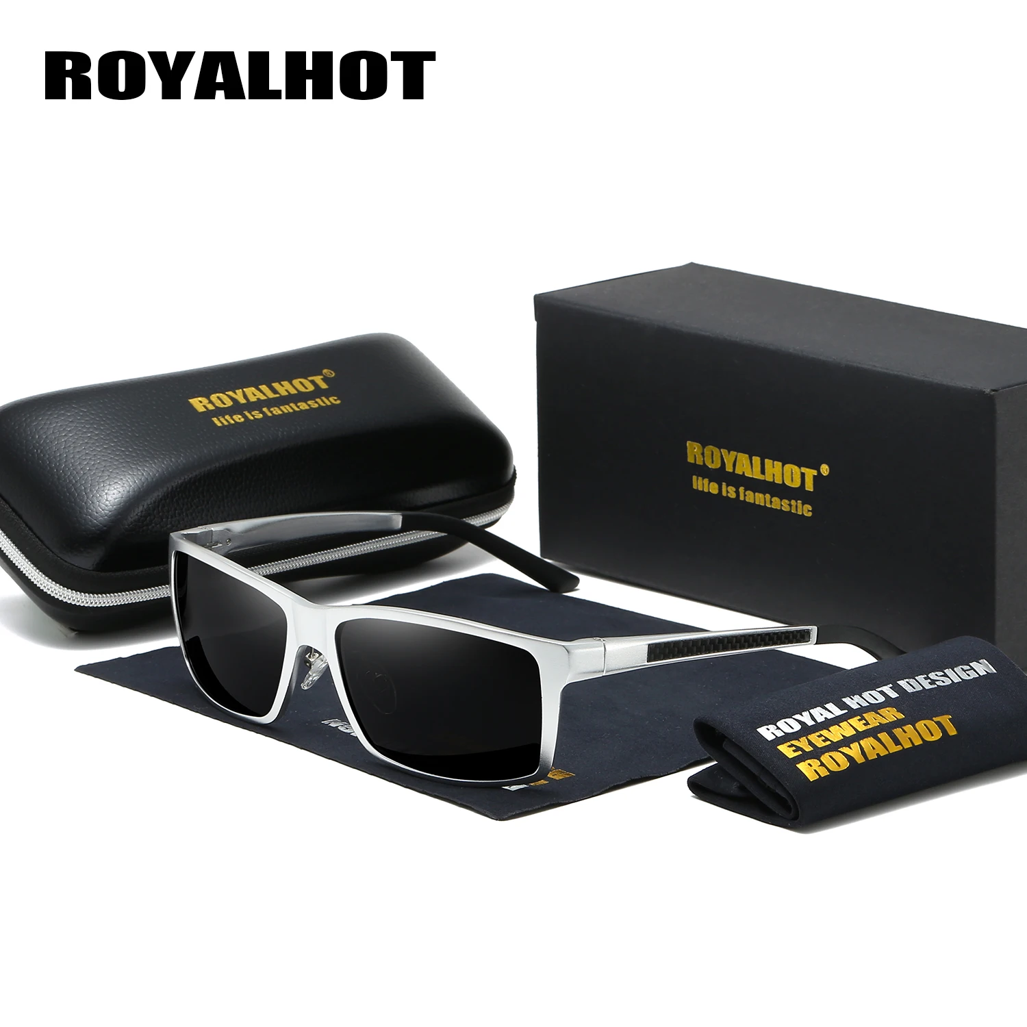 Солнцезащитные очки RoyalHot прямоугольные поляризационные из алюминиево