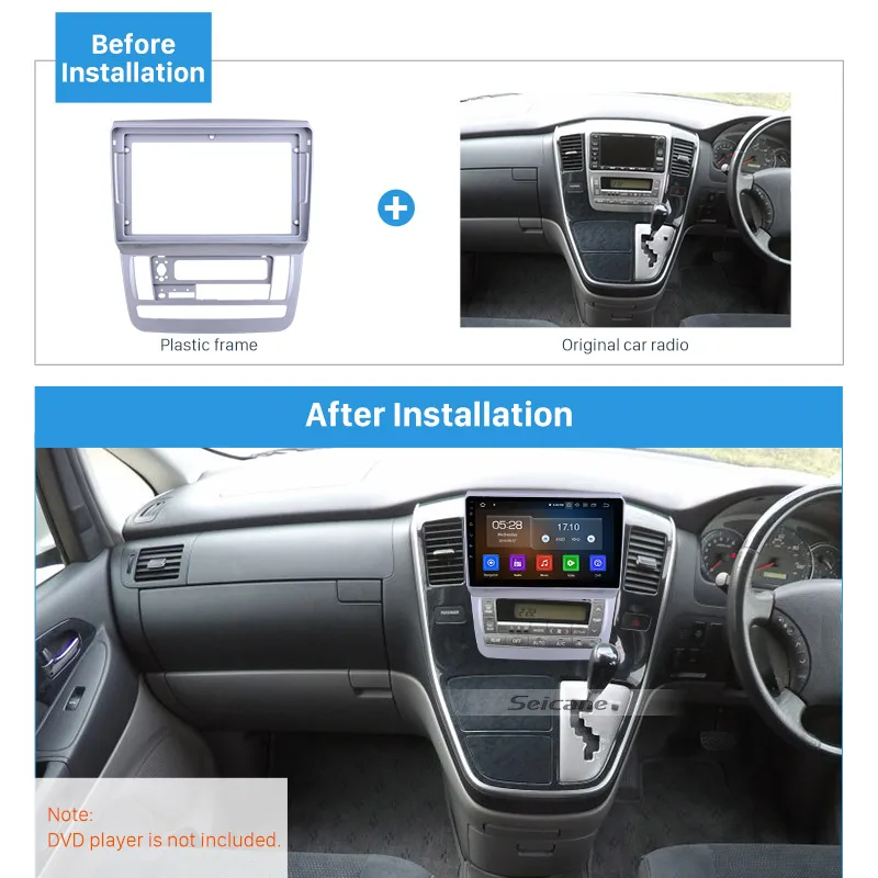 

Seicane Double Din No gap car radio Fascia Silver stereo Frame 9 inch for 2003-2007 Toyota Alphard RHD Dash Mount Kit Trim Panel