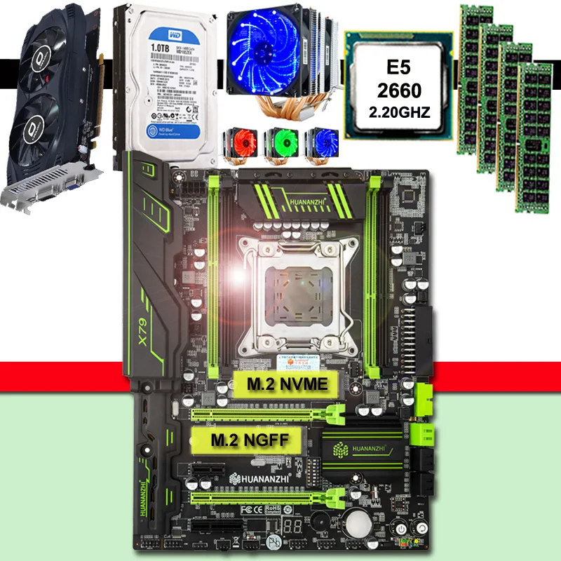 HUANANZHI X79 материнская плата ЦП Xeon E5 2660 6 тепловых труб кулер ОЗУ 32 Гб (4*8 ГБ) DDR3 RECC 1 ТБ 3