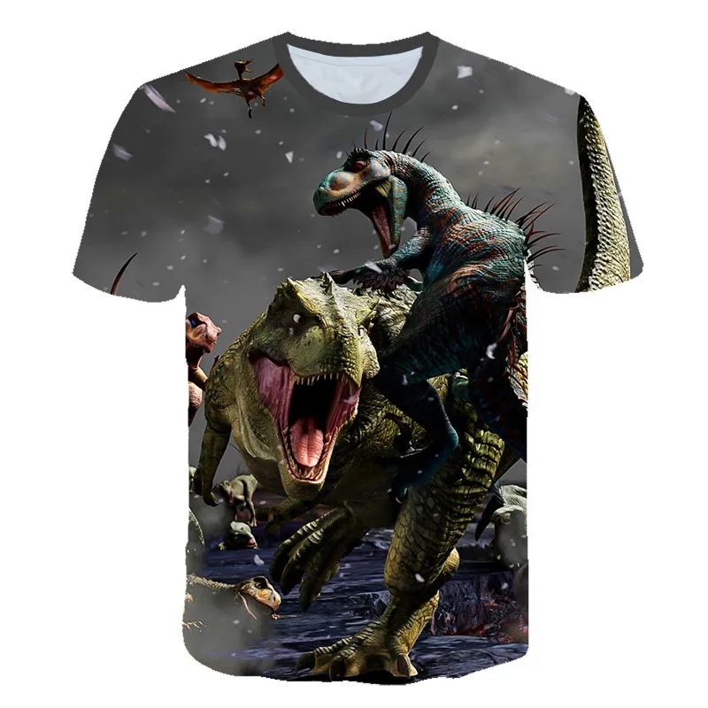

New Design Brand Summer Funny Ferocious Dinosaur 3D Animal Printed T-shirt Boy Short Sleeve Tshirt 4-14T Tees Children Girl Tops