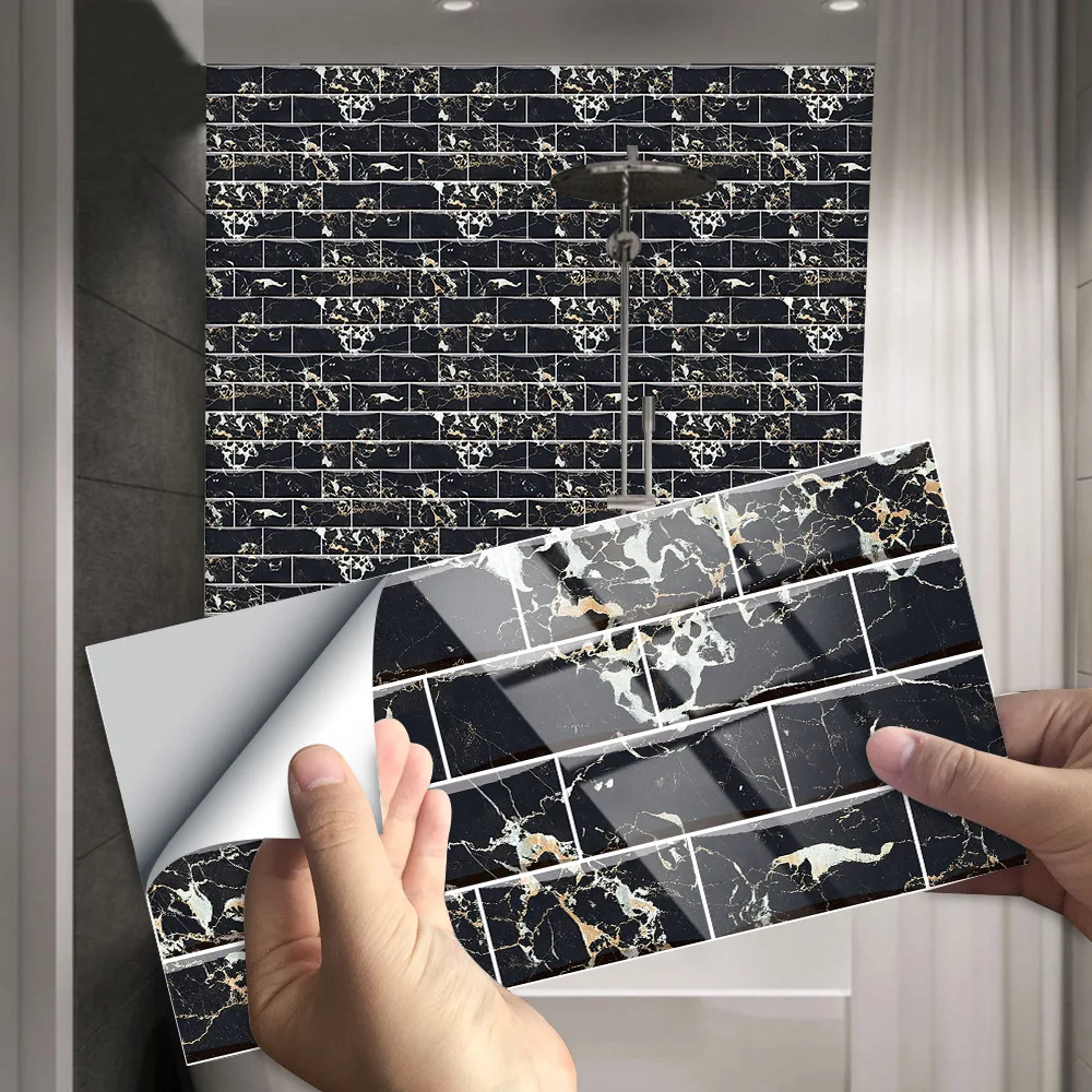 

Marble Pattern Black Simulation Rectangular Tile Stickers Kitchen Bathroom Home Decoration Crystal Hard Piece Wall Stickers