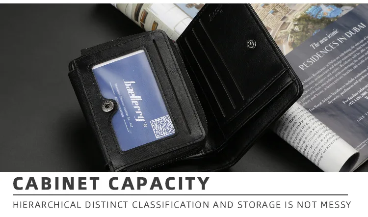 Мужской короткий кошелек Бизнес мульти-карта положение три-закрывающиеся колпачки кошелек на молнии вертикальный мужской кошелек