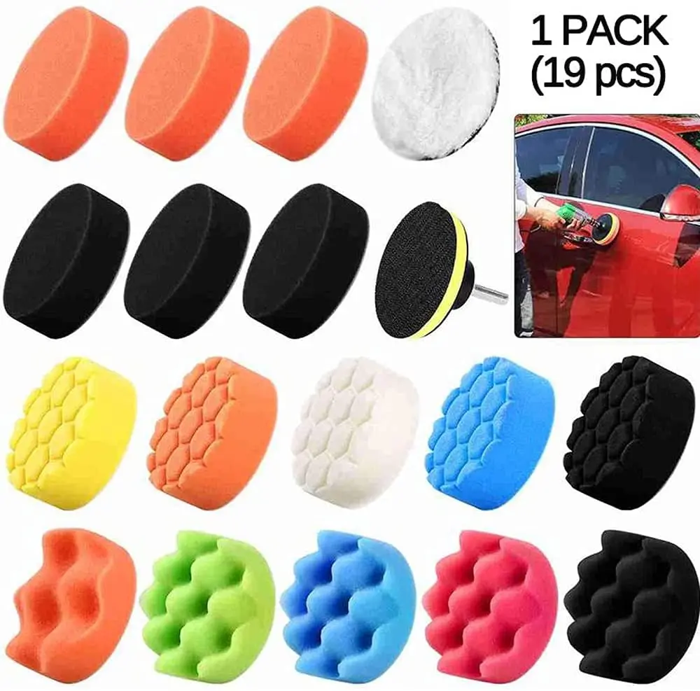 

19Pcs Car Sponge Polishing Pads Pads Waxing Buffing Pads Kit with Drill Adapter (3-67Inch)