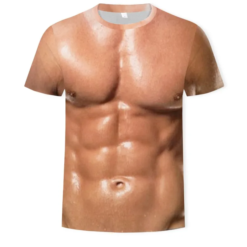 

Muscle Short Sleeve t shirt Mens Cool Tops 3D Printing streetwear Man Fake Pectoral muscle T-shirt Abdominal Fitness t-shirt