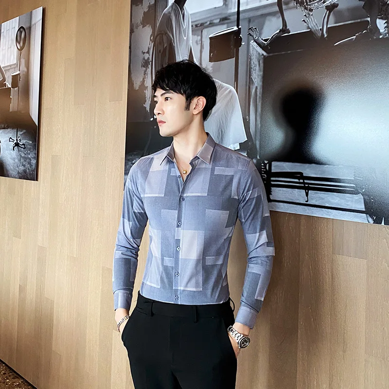 Осенняя модная простроченная рубашка с длинными рукавами в британском стиле