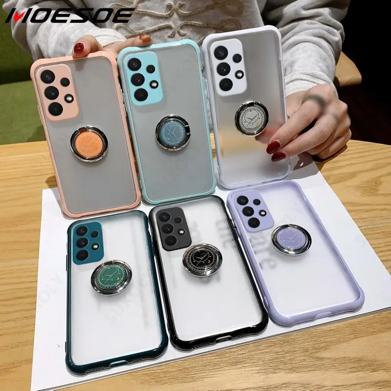 

Armor Bumper Phone Case For Samsung A52 A72 A32 5G A42 S21 S20 Plus Note 20 Ultra A71 A51 A21S Shockproof Ring Matte Stand Cover