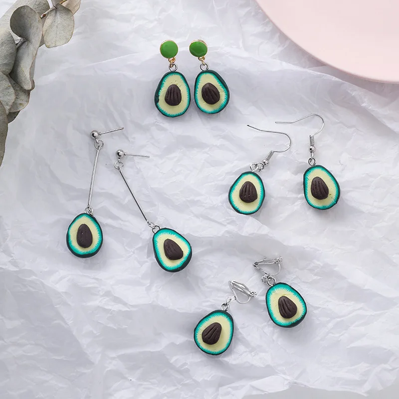 Корейский стиль ручной работы зеленый полимерный авокадо серьги фрукты