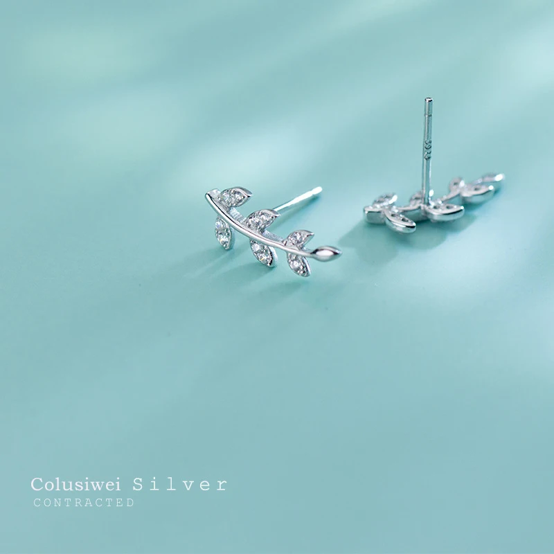 Colusiwei стерлингового серебра 925 блестящие листья серьги со шпилькой для женщин