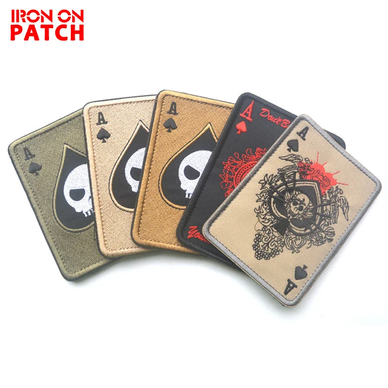 

Embroidery Patch Cavalryman Ace of Spades Tarot Card Death Card Tactical Patch DIY Badges For Cloth Poker Armband Chapter Patch