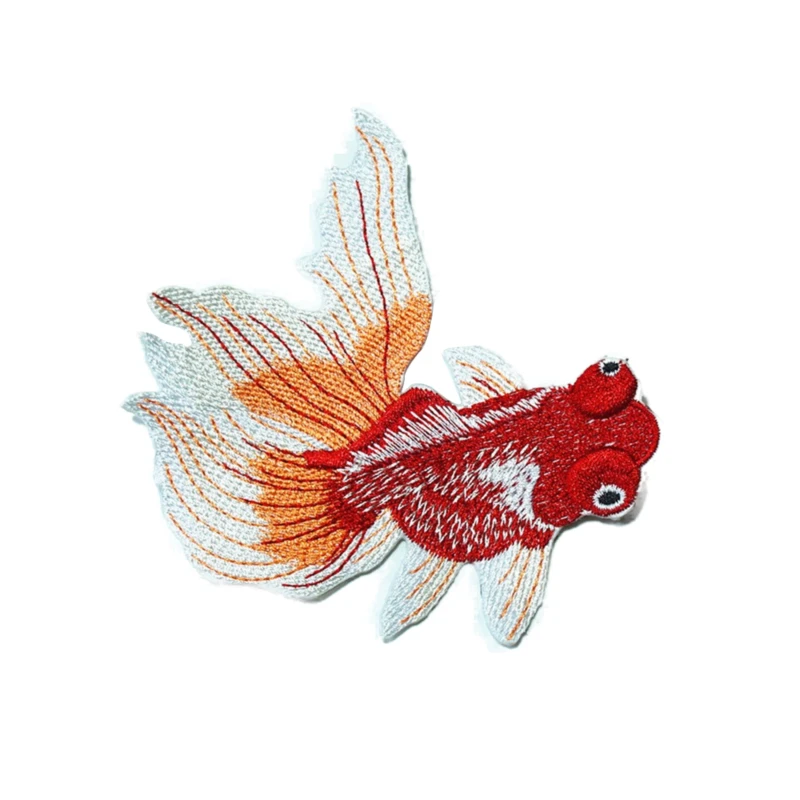 Goldfish Animal Fish Embroidered Patches Chinese Ethnic Style DIY Sewing Patch Embroidery Applique Decorations For Clothes Shoes | Дом и сад
