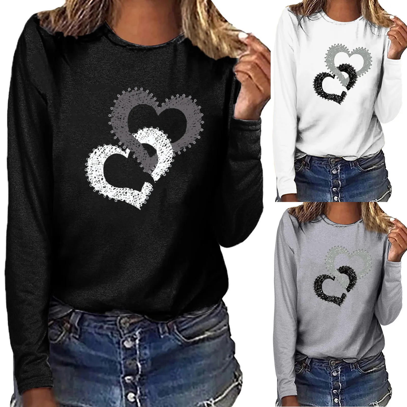 Женские топы с длинным рукавом Повседневная Свободная футболка круглым вырезом