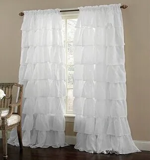 2 pcs European Ruffle Flash Curtain Mesh Curtains Princess Room Curtain Bedroom Curtain Can Be Customized  white living room