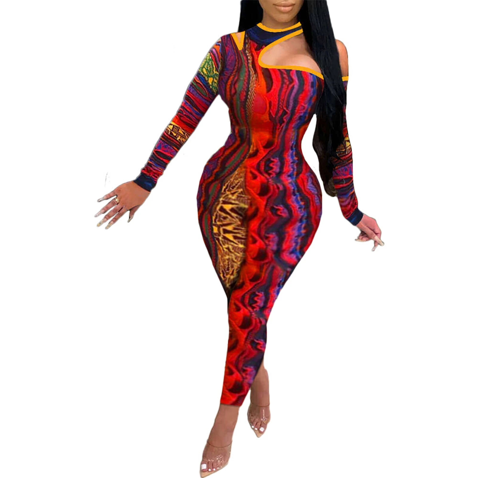 

Пикантный женский комбинезон на одно плечо, комбинезон для взрослых с длинным рукавом и круглым вырезом, совершенно новый модный