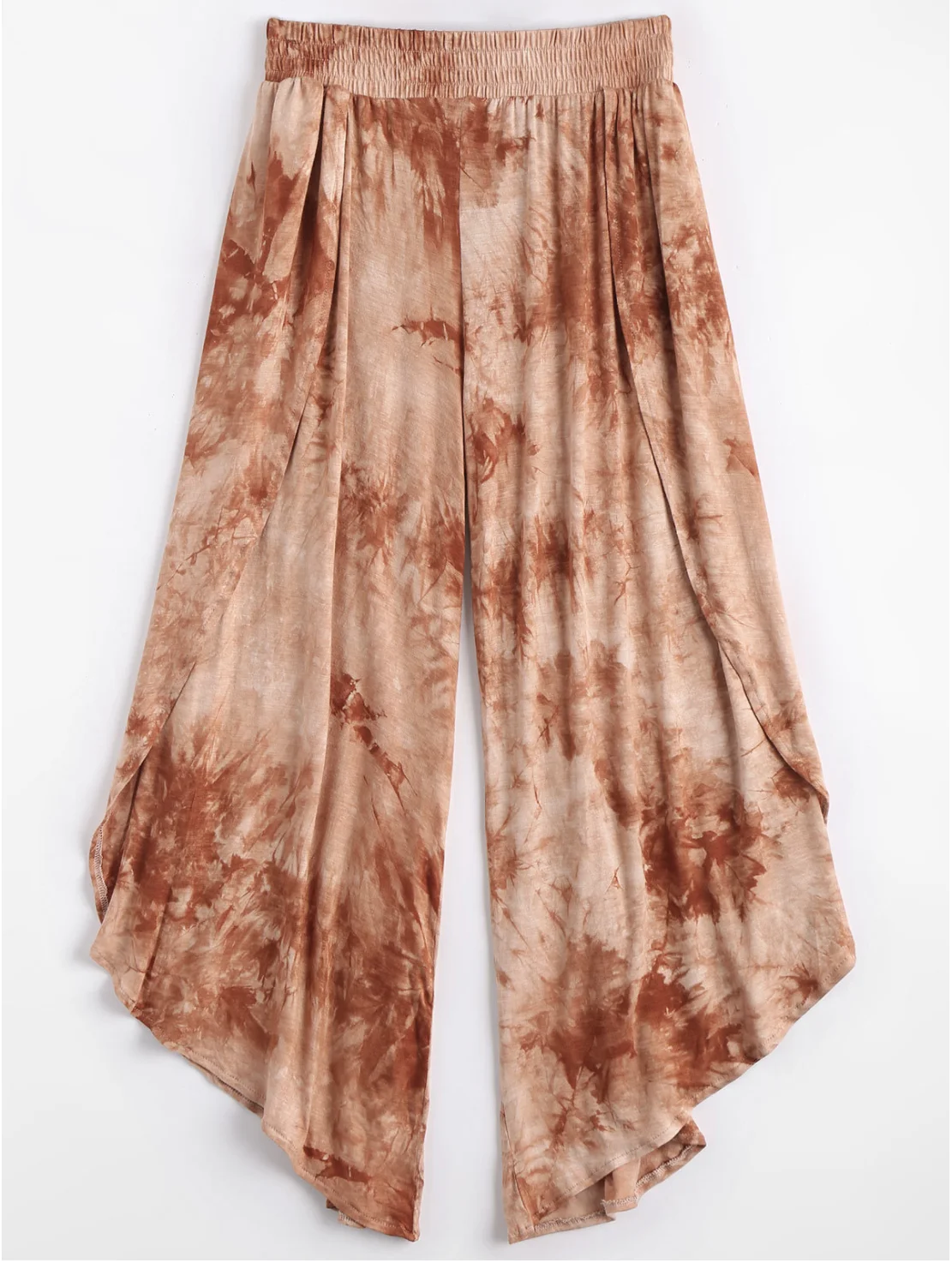 

Casual Khaki Tie-Dye Wide Leg Pants Women's Summer Asymmetrical Flared Cropped Pants Holiday Wide Leg Sunscreen Beach Pants