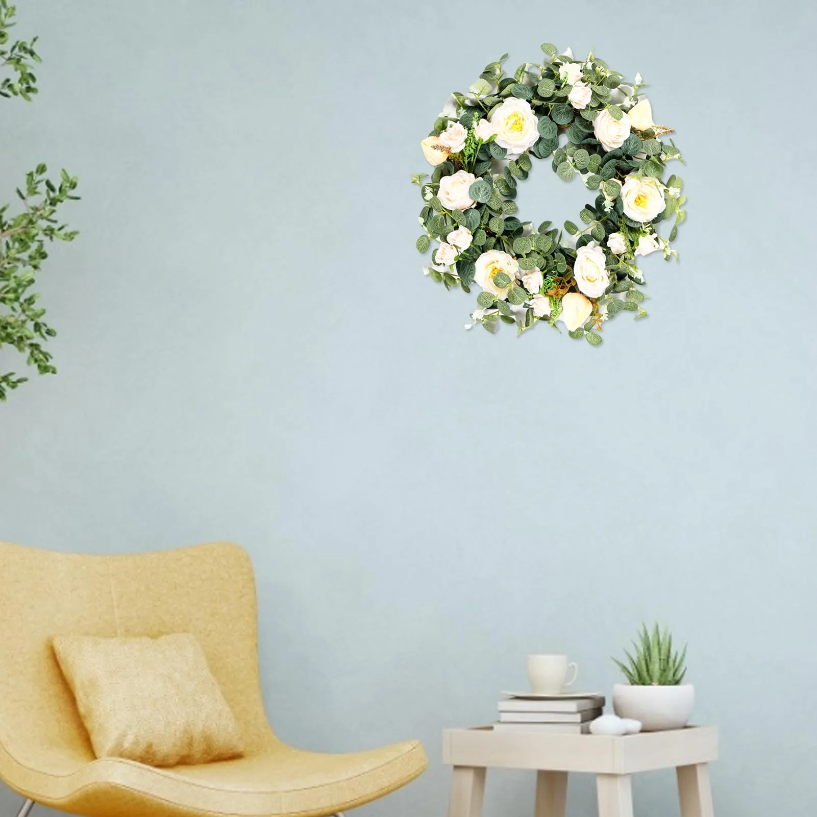 

15.7 Inch Spring Artificial Flower Wreath Eucalyptus Garland Ornament Camellia Handmade Wreath Door Home Wedding Decor Dropship