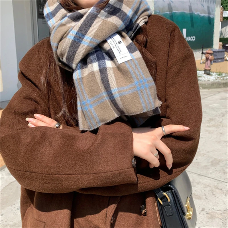 

Женский шарф, новинка зимы 2021, корейский Ретро клетчатый шарф в британском стиле, шарф в клетку, универсальный плотный теплый нагрудник