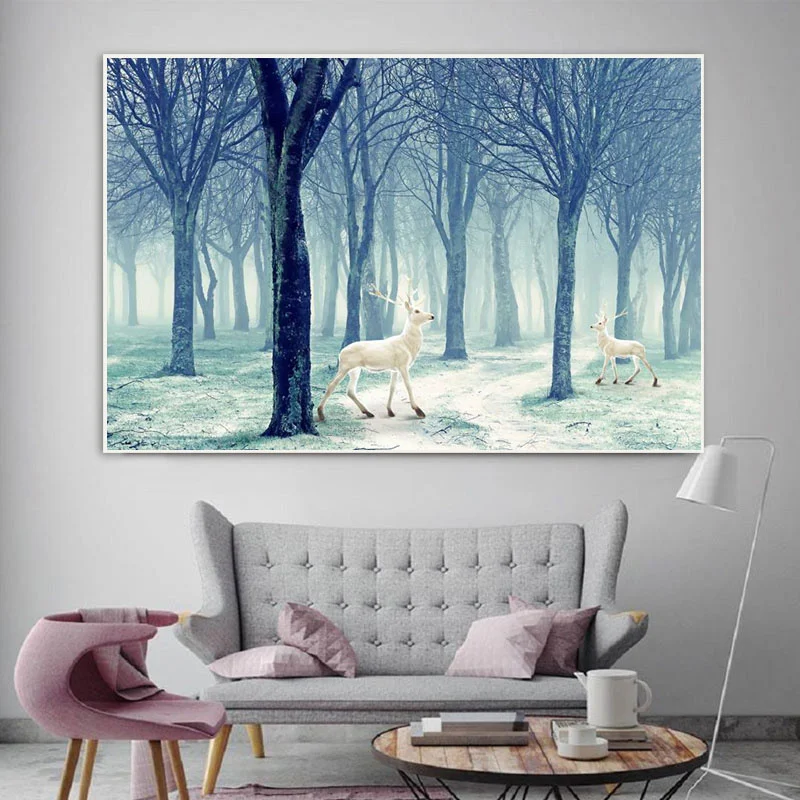 

Forest Elk Deer Interior Decorative Paintings Wall Art Pictures for Room Home Decor Canvas Prints Animals Wall Posters Aesthetic