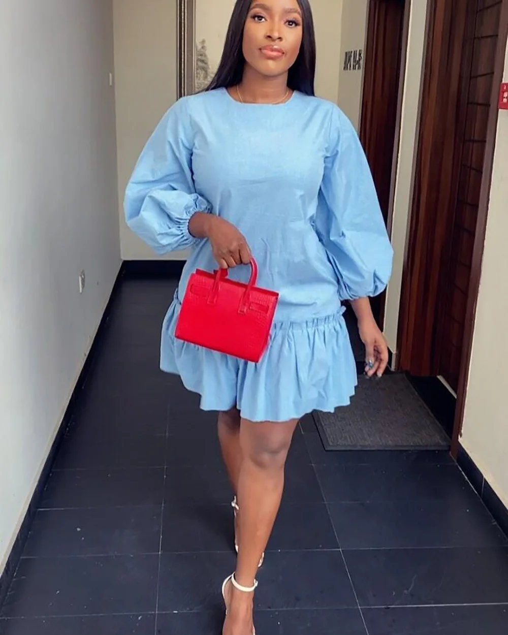 Женское платье чокер с рукавами фонариками|Женские платья| |