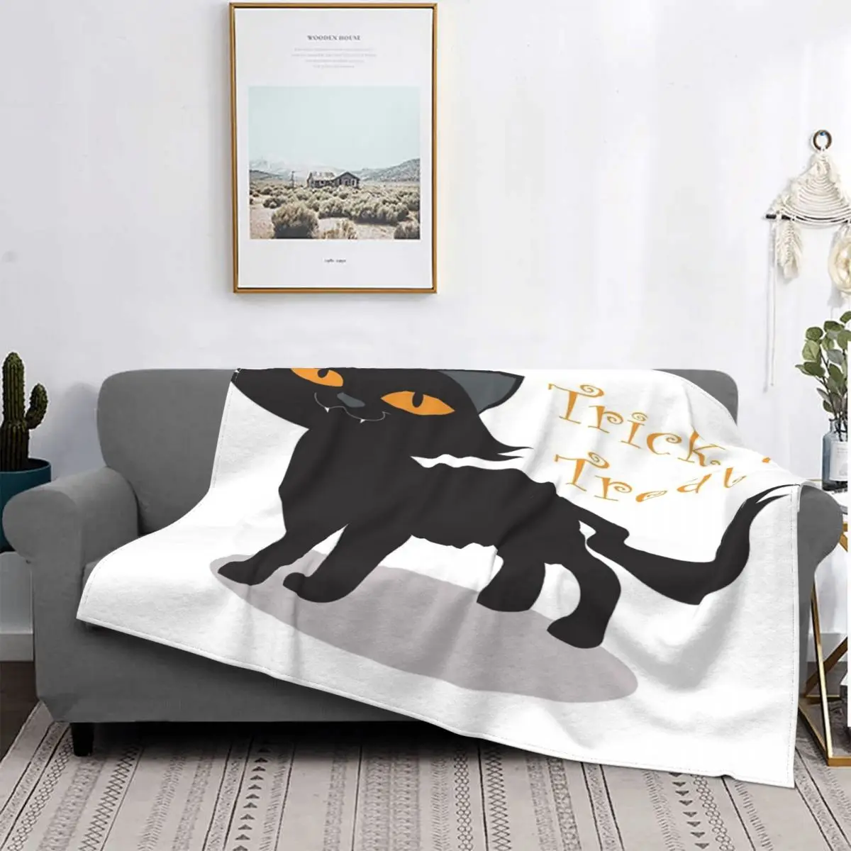 

Trick Or Treat-Manta de gato negro, colcha a cuadros para cama, manta térmica para bebé, colcha de verano