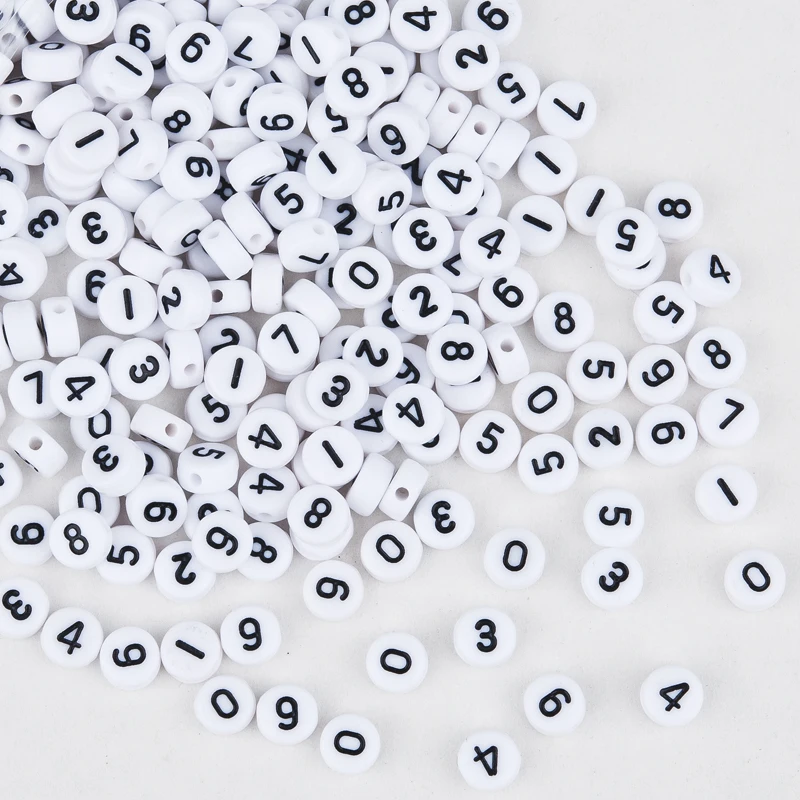 DoreenBeads 500 шт белые акриловые цифры 0-9/смешанные плоские круглые