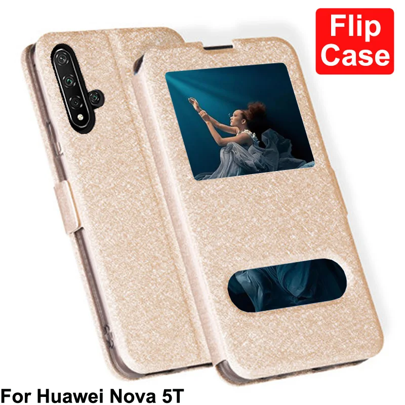 Чехол книжка с открытым окошком для Huawei Nova 5 T чехол из искусственной кожи чехлы
