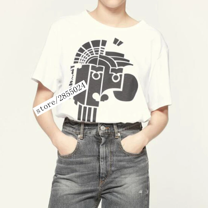 

White Print Tshirt 2021 Spring Summer Woman 100% Cotton Tee