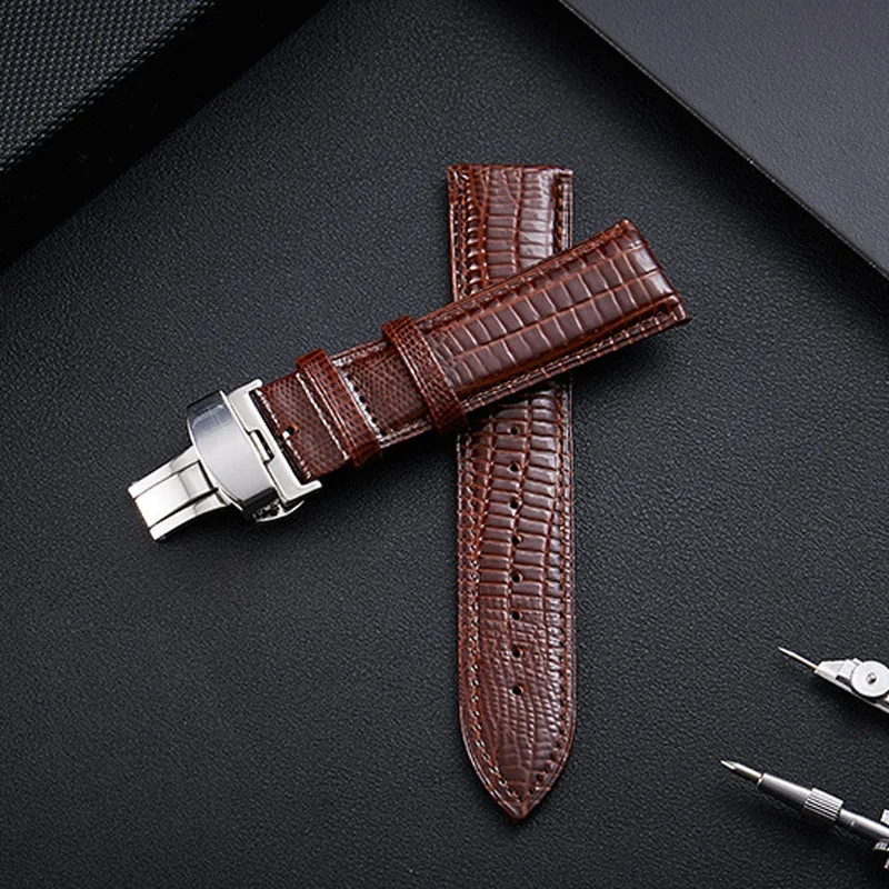 Lizard Texture Butterfly Buckle Leather Watchband Leather Watch Strap Universal Watch Band 14mm 16mm 18mm 20mm 22mm 24mm