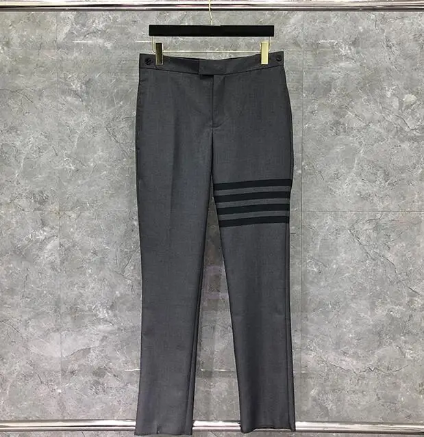 2020 Fashion TB THOM Brand Men Casual Suit Pants Gray Business Striped Spring And Autumn Formal Trousers ins | Мужская одежда