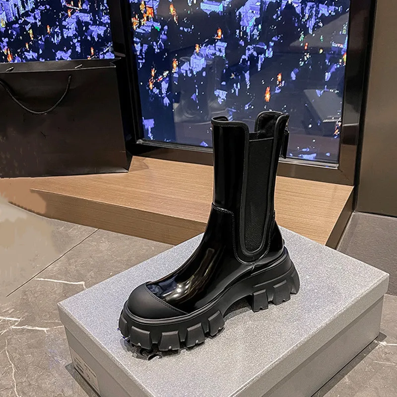 

Новинка, роскошные женские ботильоны челси, зимняя обувь на массивной подошве, ботильоны на платформе, брендовые дизайнерские ботинки без ш...